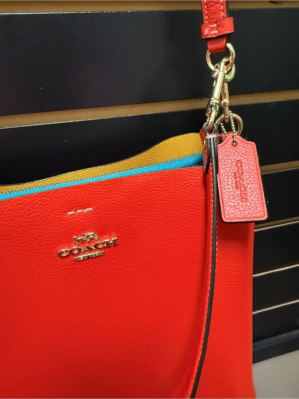 Coach Mollie Bucket Bag Miami Red Pebbled Leather Crossbody Shoulder CA214